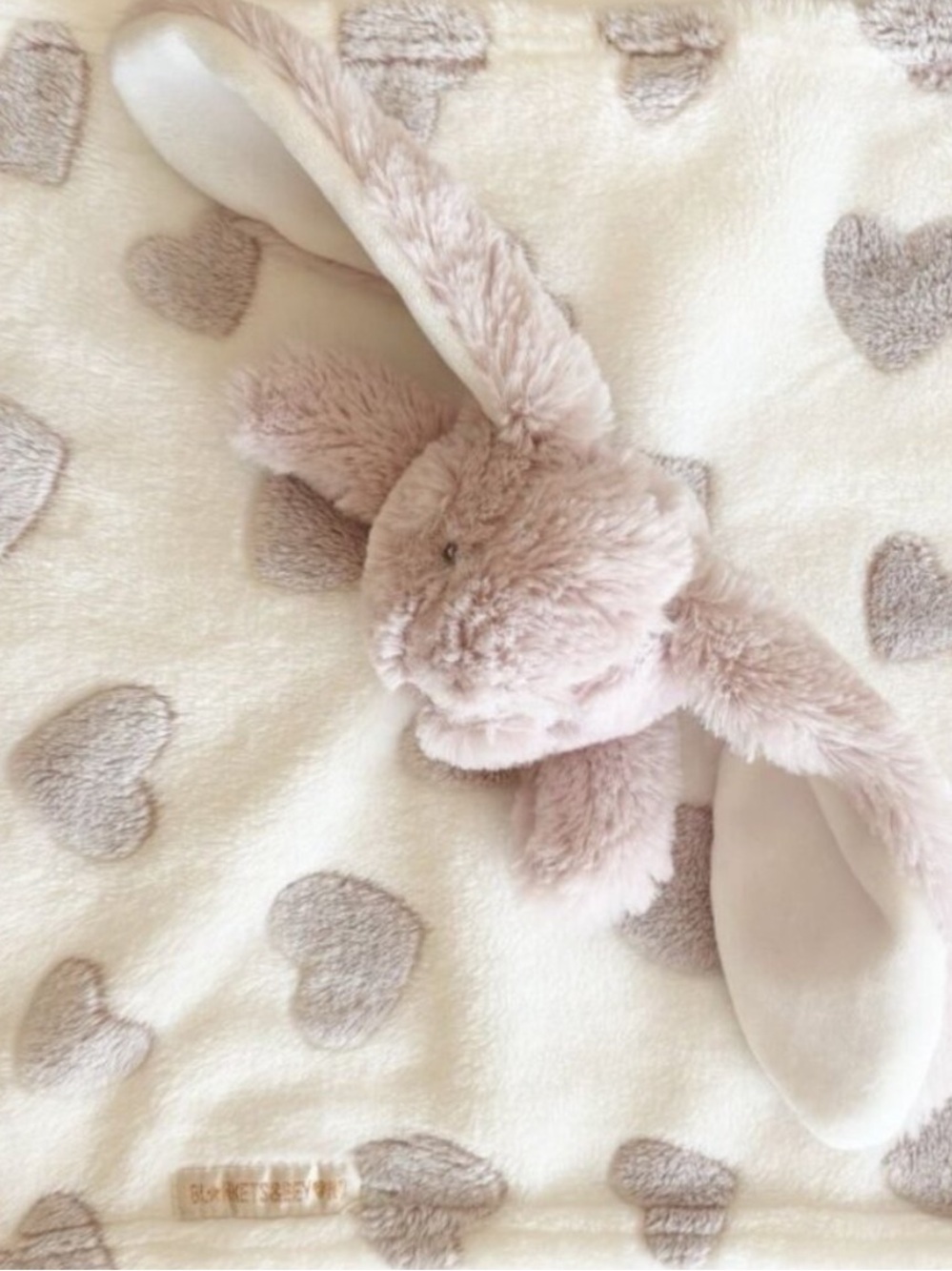 Blankets & Beyond Lilac Bunny Rabbit Lovey with White Hearts Security Blanket